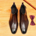 Men's Pointed Toe Buckle Leather Slip-On Chelsea Boots