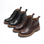 Cap Toe Leather Contrast-Welt Lace-Up Boots for Men