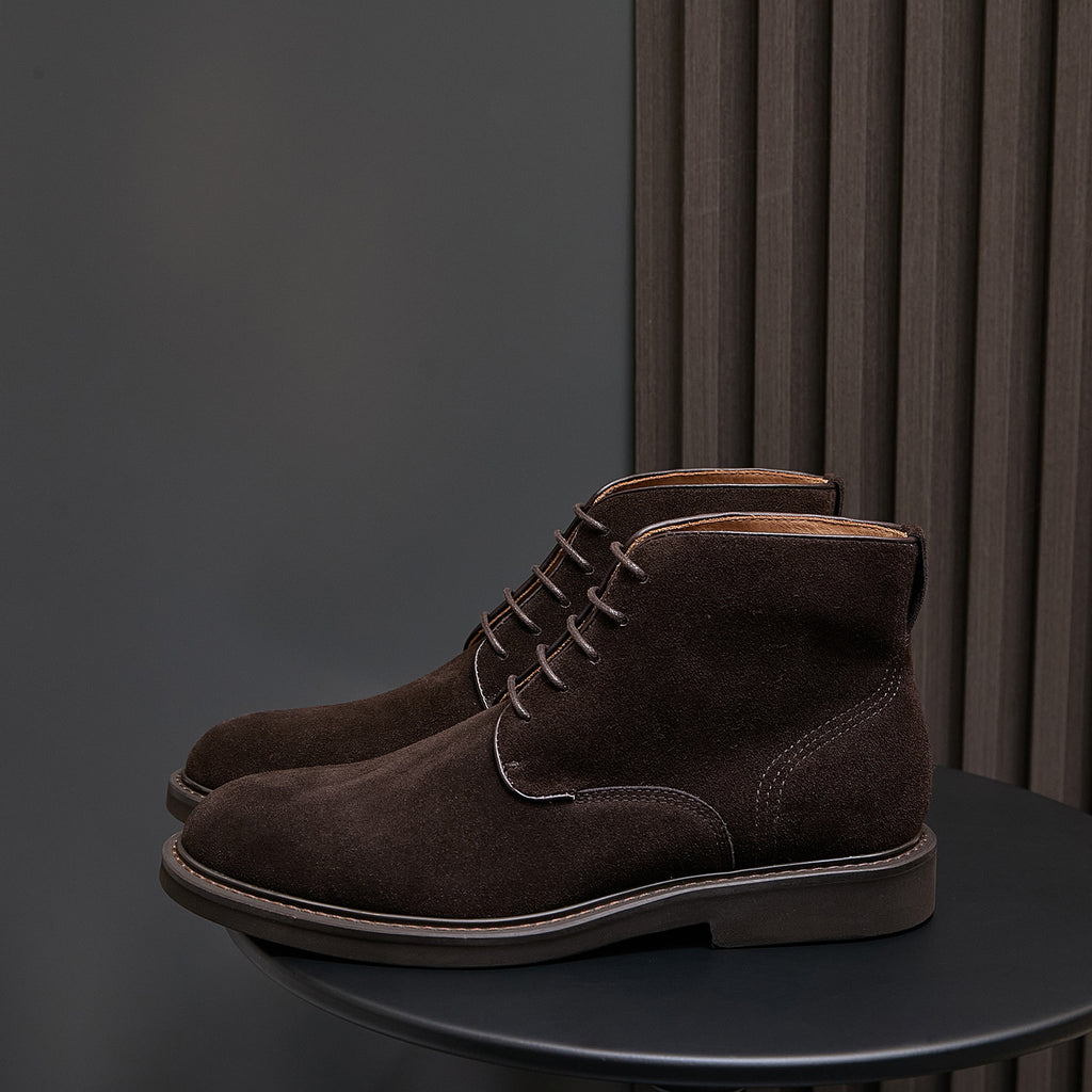 Men's Suede Plain Toe Stitched Welt Derby Ankle Boots