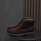 Men's Suede Plain Toe Stitched Welt Derby Ankle Boots