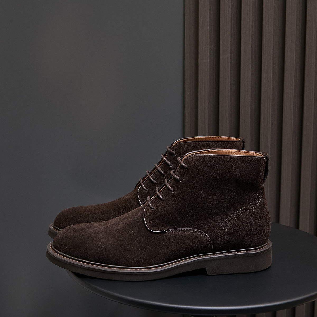Men's Suede Plain Toe Stitched Welt Derby Ankle Boots