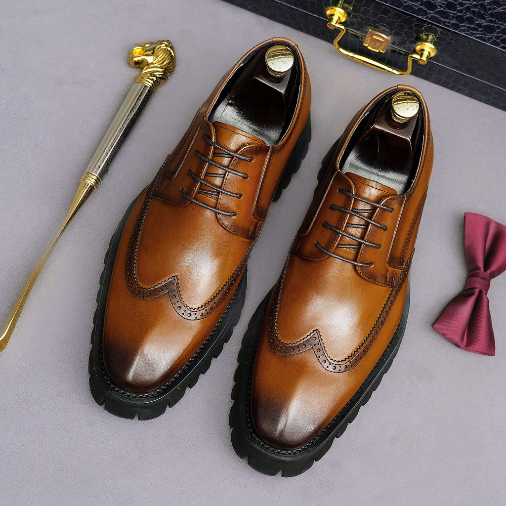 Men's Patina Leather Chunky Lug Sole Wingtip Derby Shoes