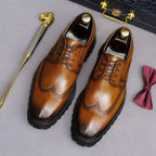 Men's Patina Leather Chunky Lug Sole Wingtip Derby Shoes