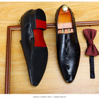 Men's Croc Embossed Pointed Toe Leather Loafers