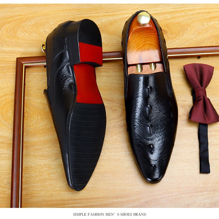 Men's Croc Embossed Pointed Toe Leather Loafers