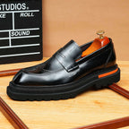 Men's Square Toe Brogue Platform Leather Loafers