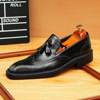 Men's Classic Brogue Tassel Square Toe Leather Loafers