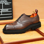 Men's Square Toe Zipper Chunky Sole Leather Loafers