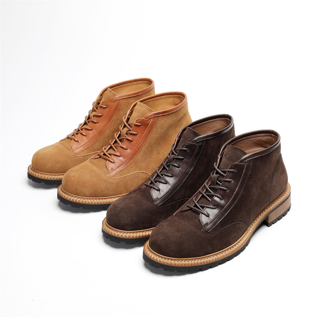 Men's Suede Leather-Trim Lug Sole Lace-Up Ankle Boots