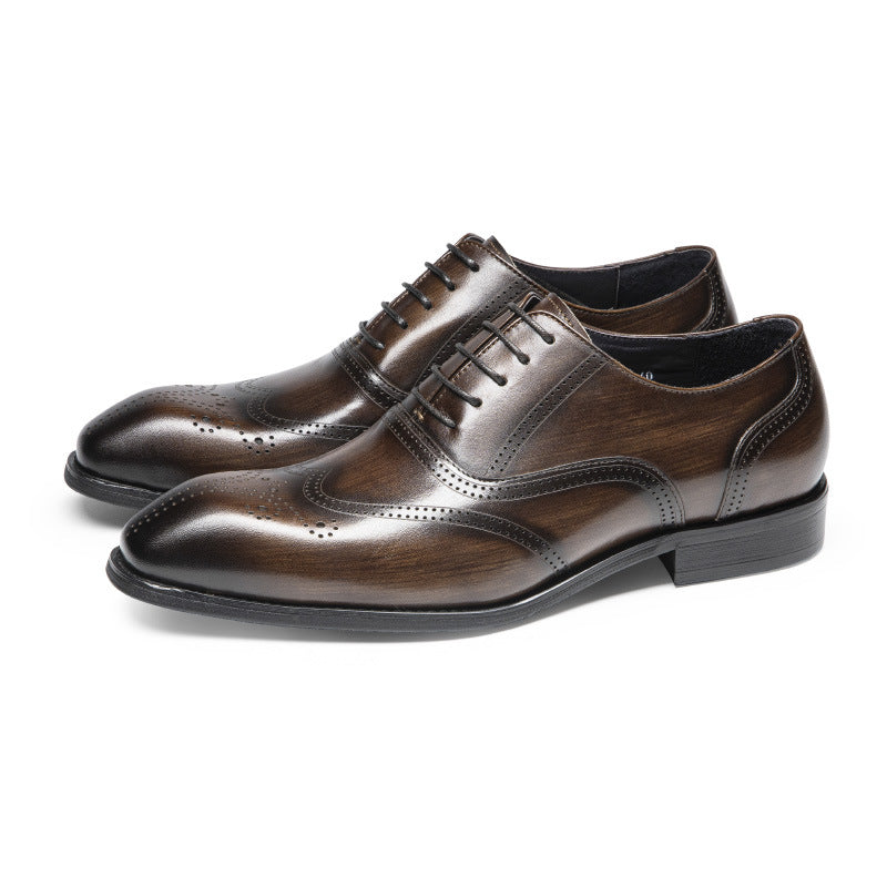 Men's Leather Brogue Wingtip Oxford Shoes - Handcrafted Lace-Up Dress Shoes