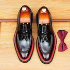 Men's Glossy Contrast Trim Tassel Leather Loafers