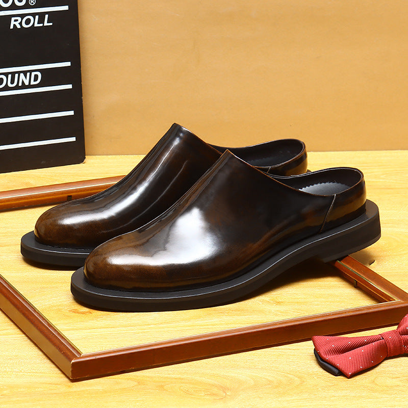 Men's Burnished Round Toe Chunky Sole Mule Loafers