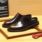 Men's Burnished Round Toe Chunky Sole Mule Loafers