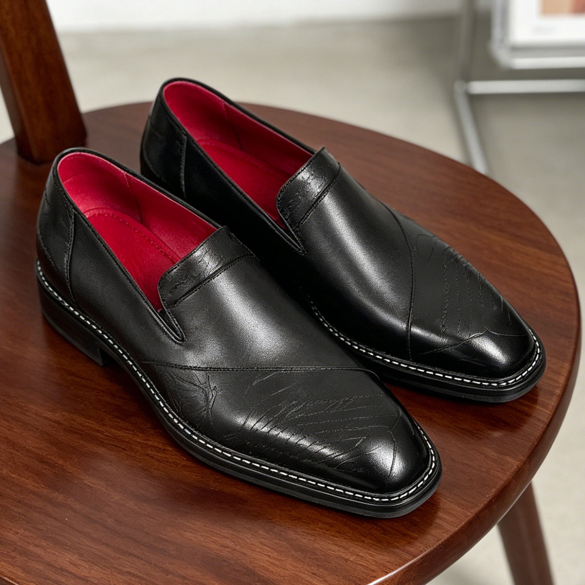 Men's Engraved-Style Leather Slip-On Dress Loafers