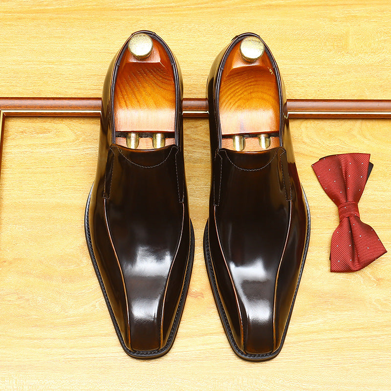 Men's Burnished Patent Leather Pointed Toe Loafers