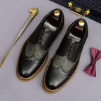 Men's Chunky Lug Sole Wingtip Brogue Leather Derby Shoes