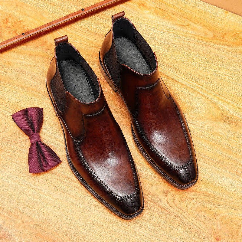 Men's Pointed Toe Leather Chelsea Dress Boots