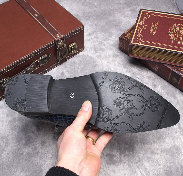 Men's leather dress boots, printed insole underside with size marking, thick sole