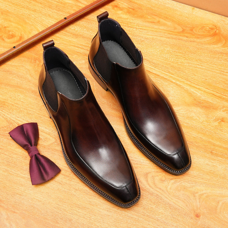 Men's Business Casual Pointed Chelsea Boots - Leather Slip-On