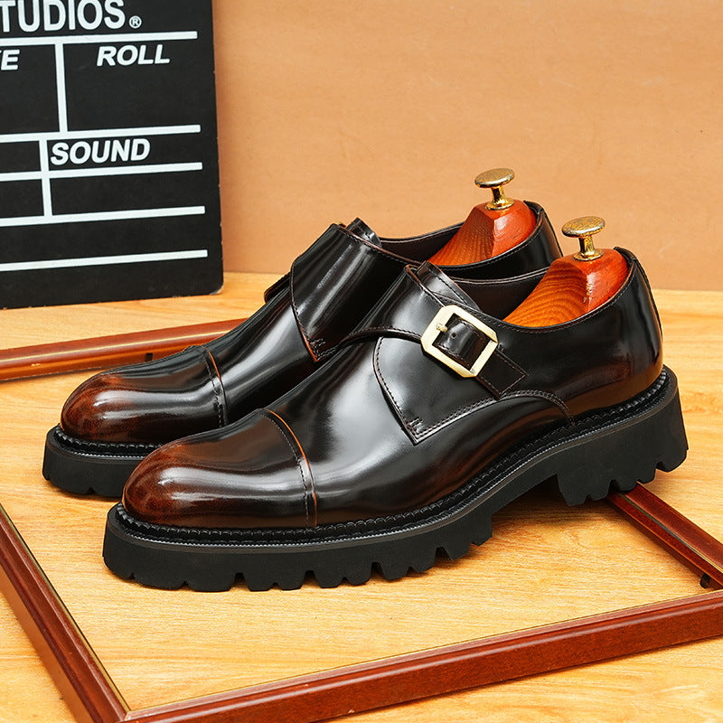 Men's Stitched Cap Toe Pointed Single Monk Strap Leather Shoes
