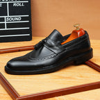Men's Burnished Brogue Tassel Round Toe Leather Loafers