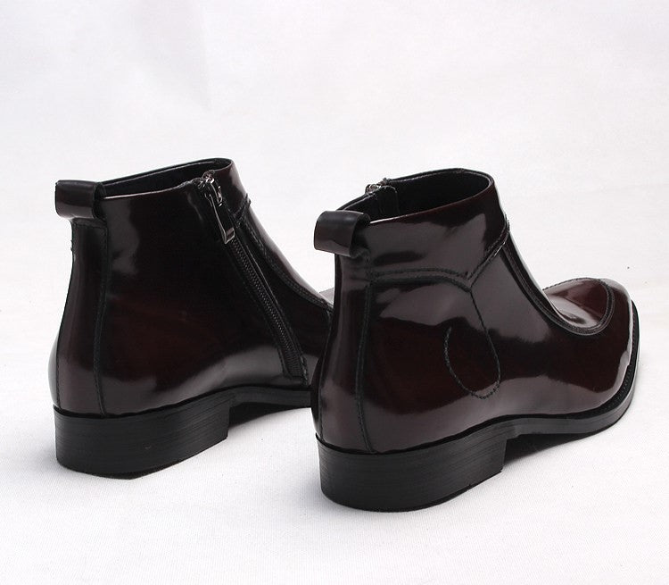 Men's leather side-zip boots with thick sole, black finish