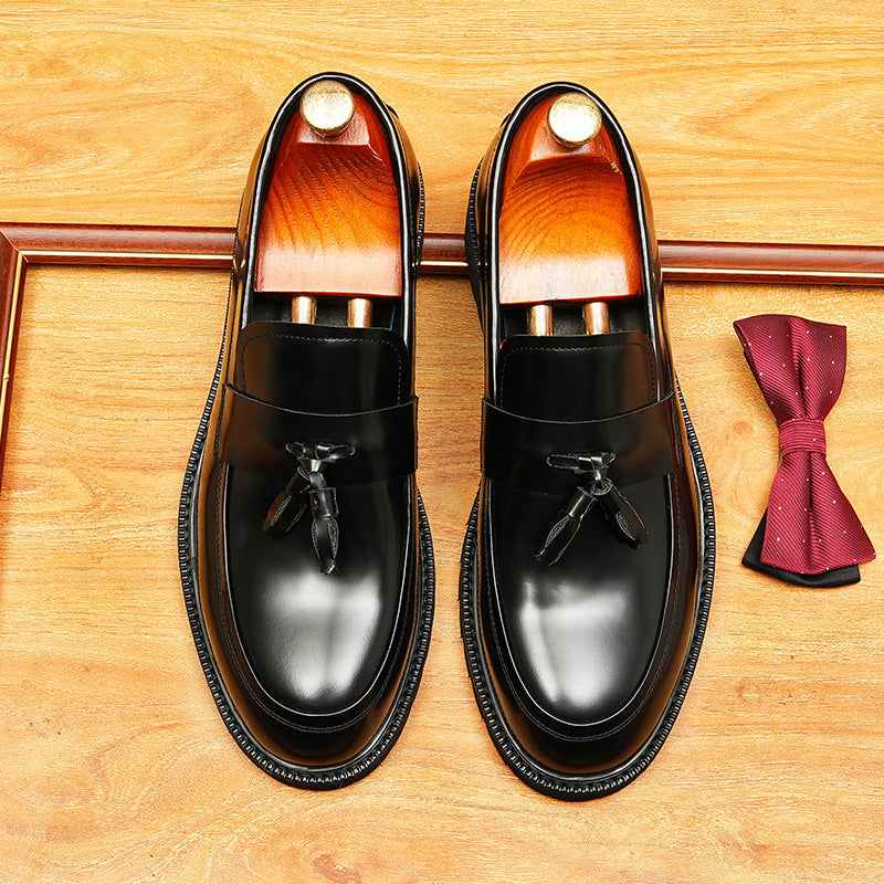 Men's Glossy Round Toe Chunky Sole Tassel Loafers