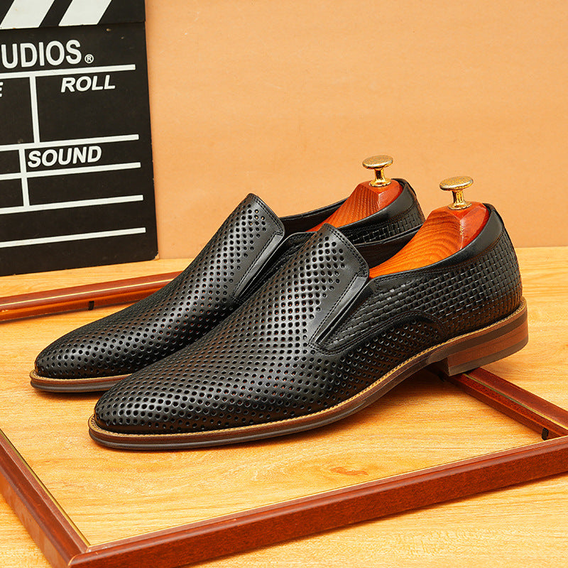 Men's Dot-Pattern Leather Slip-On Dress Loafers