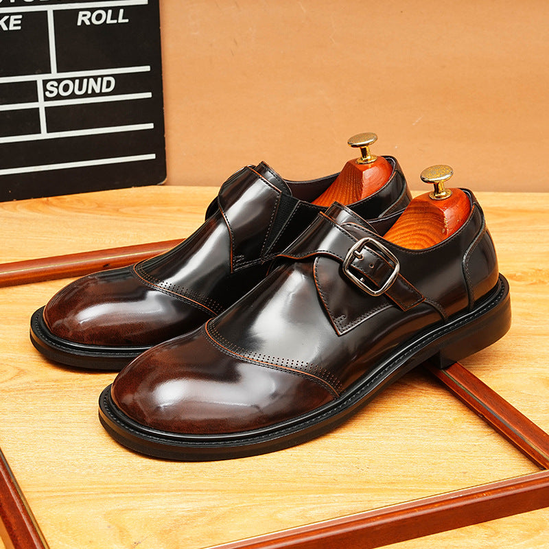 Men's Classic Round Toe Single Monk Strap Leather Formal Shoes