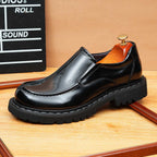 Men's Polished Round Toe Thick Sole Leather Loafers