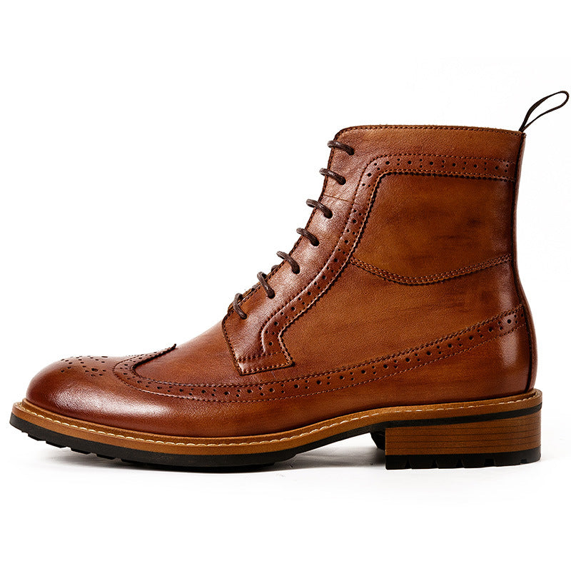 Men's brown leather lace-up chukka boot with perforated detailing and chunky sole