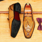 Men's Engraved-Style Leather Tassel Dress Loafers