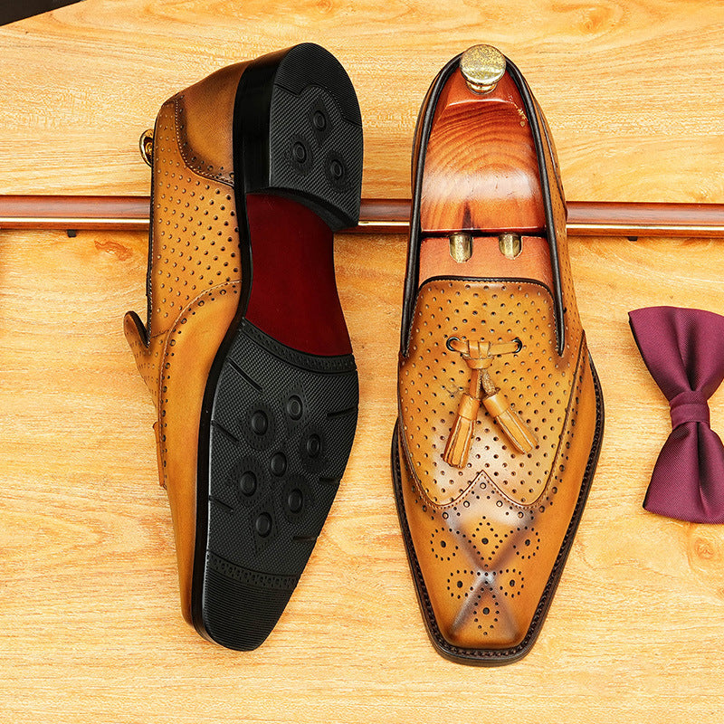 Men's Engraved-Style Leather Tassel Dress Loafers