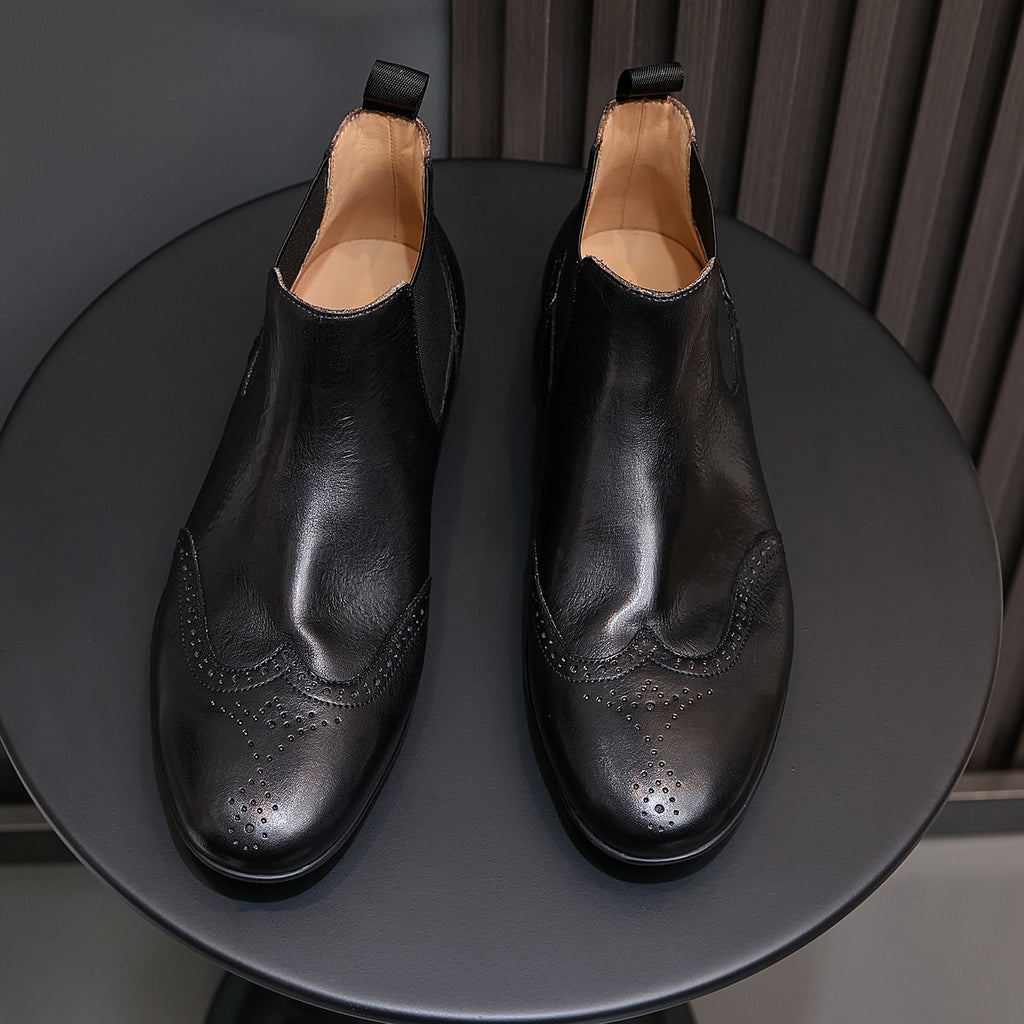 Wingtip Brogue Leather Chelsea Boots for Men
