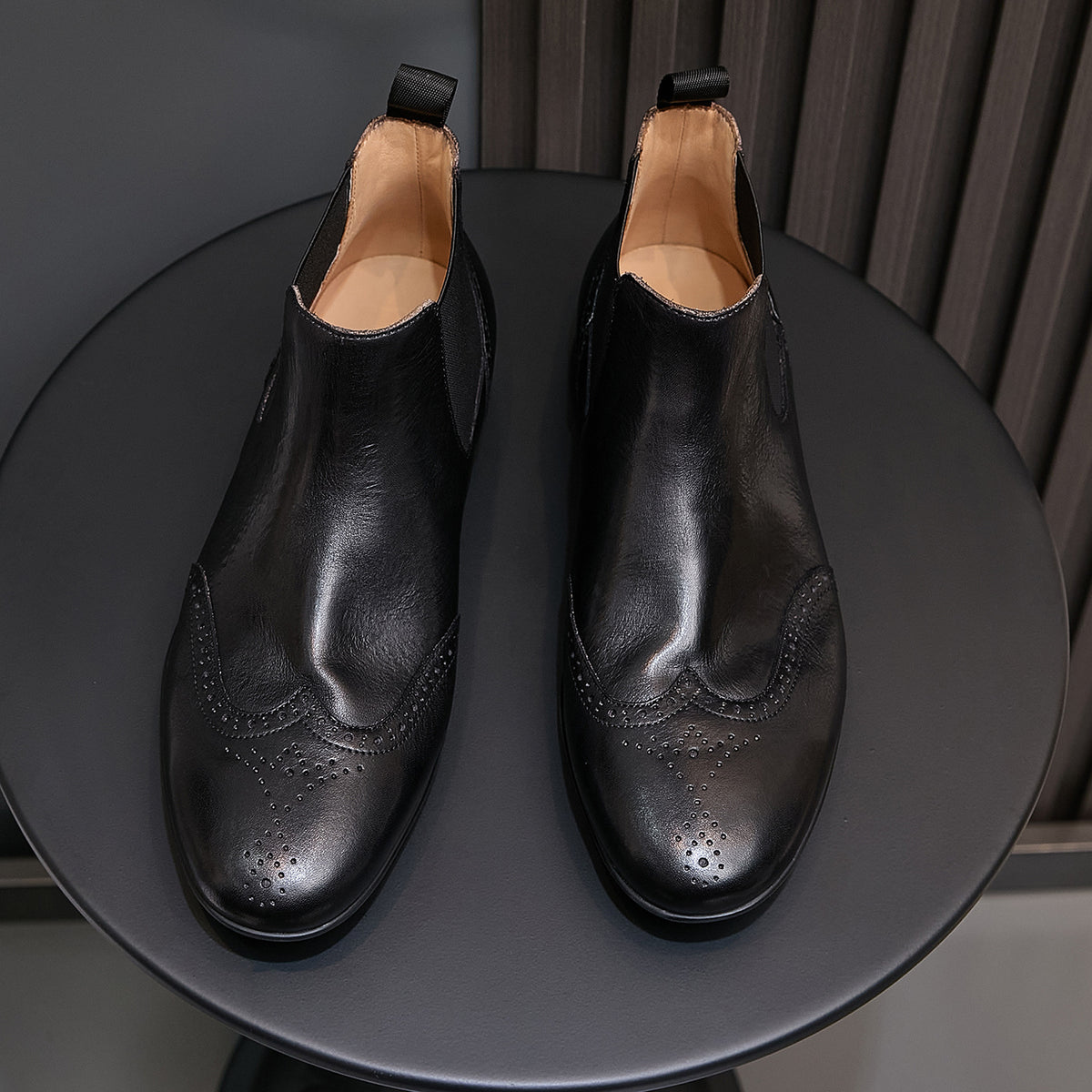 Wingtip Brogue Leather Chelsea Boots for Men