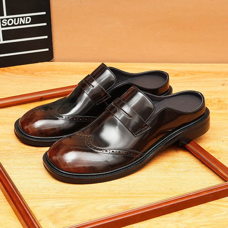 Men's Burnished Carved Round Toe Mule Loafers