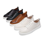 Men's genuine leather sneakers set: black, brown, and white low-top lace-up styles