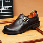 Men's Smooth Vamp Single Monk Strap Round Toe Leather Shoes