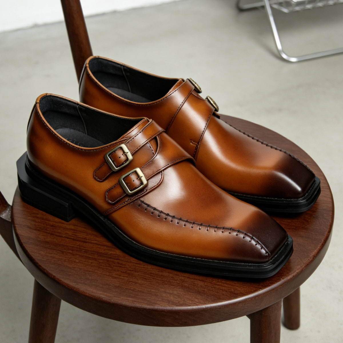 Men's Square Toe Instep Buckle Leather Formal Shoes