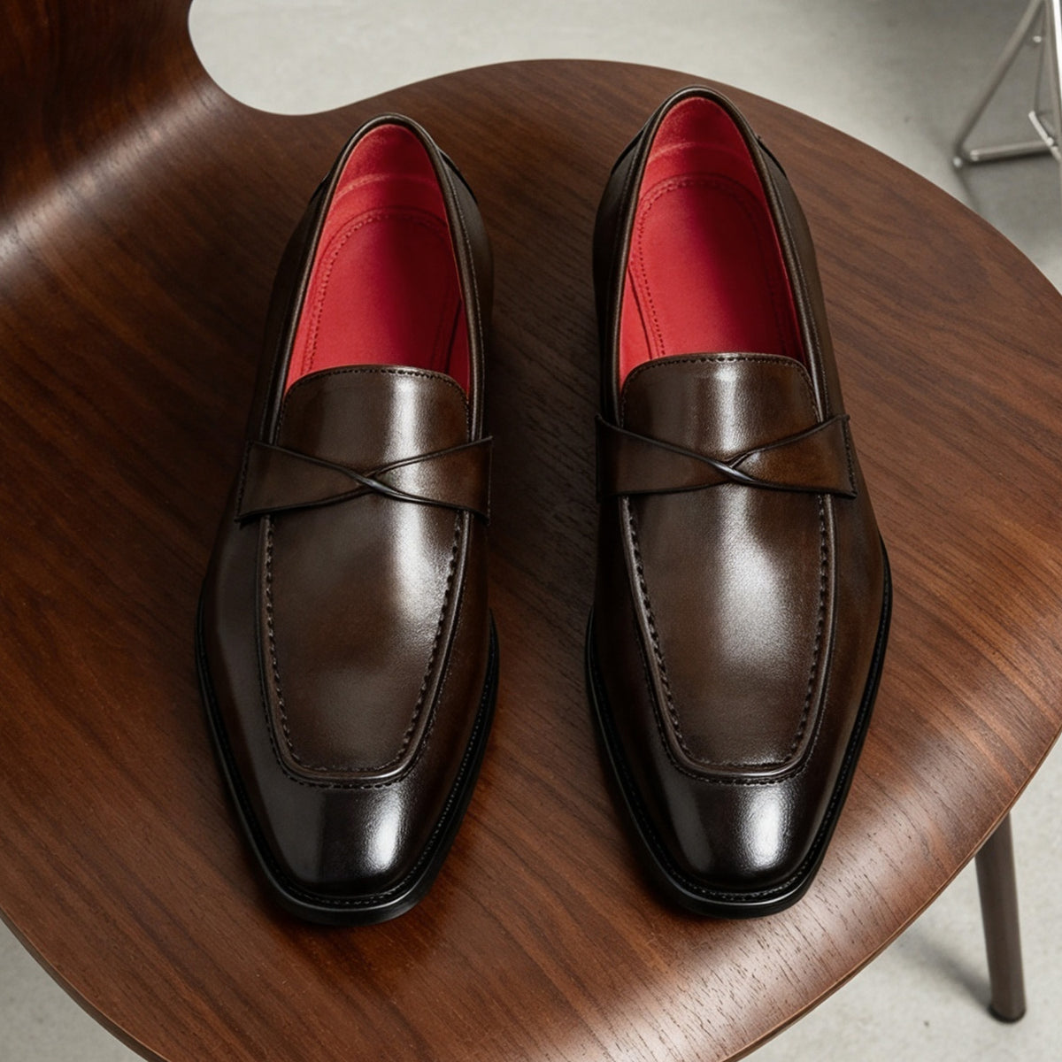 Men's Burnished-Style Leather Formal Dress Loafers