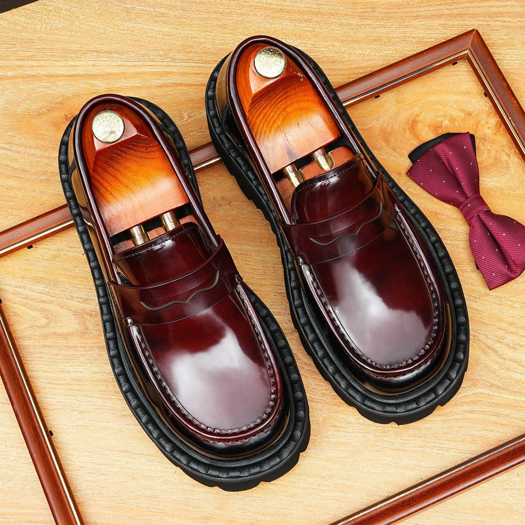 Men's Patchwork Round Toe Platform Dress Loafers