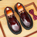 Men's Patchwork Round Toe Platform Dress Loafers
