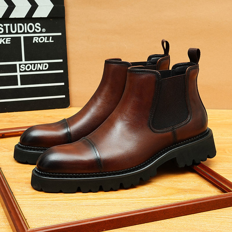 Men's Cap Toe Lug Sole Leather Chelsea Boots - Slip-On