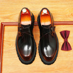Men's Round Toe Chunky Sole Single Monk Strap Leather Shoes