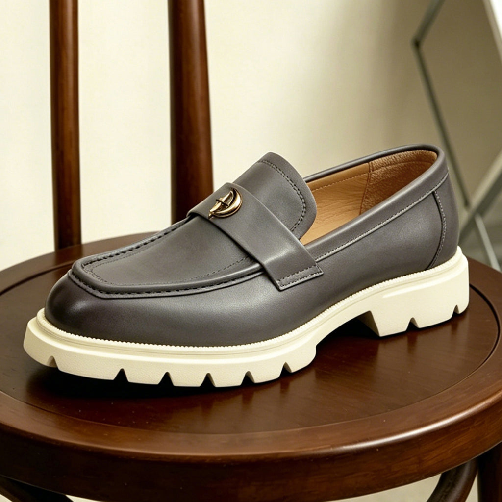 Men's Burnished-Style Thick Sole Leather Casual Loafers