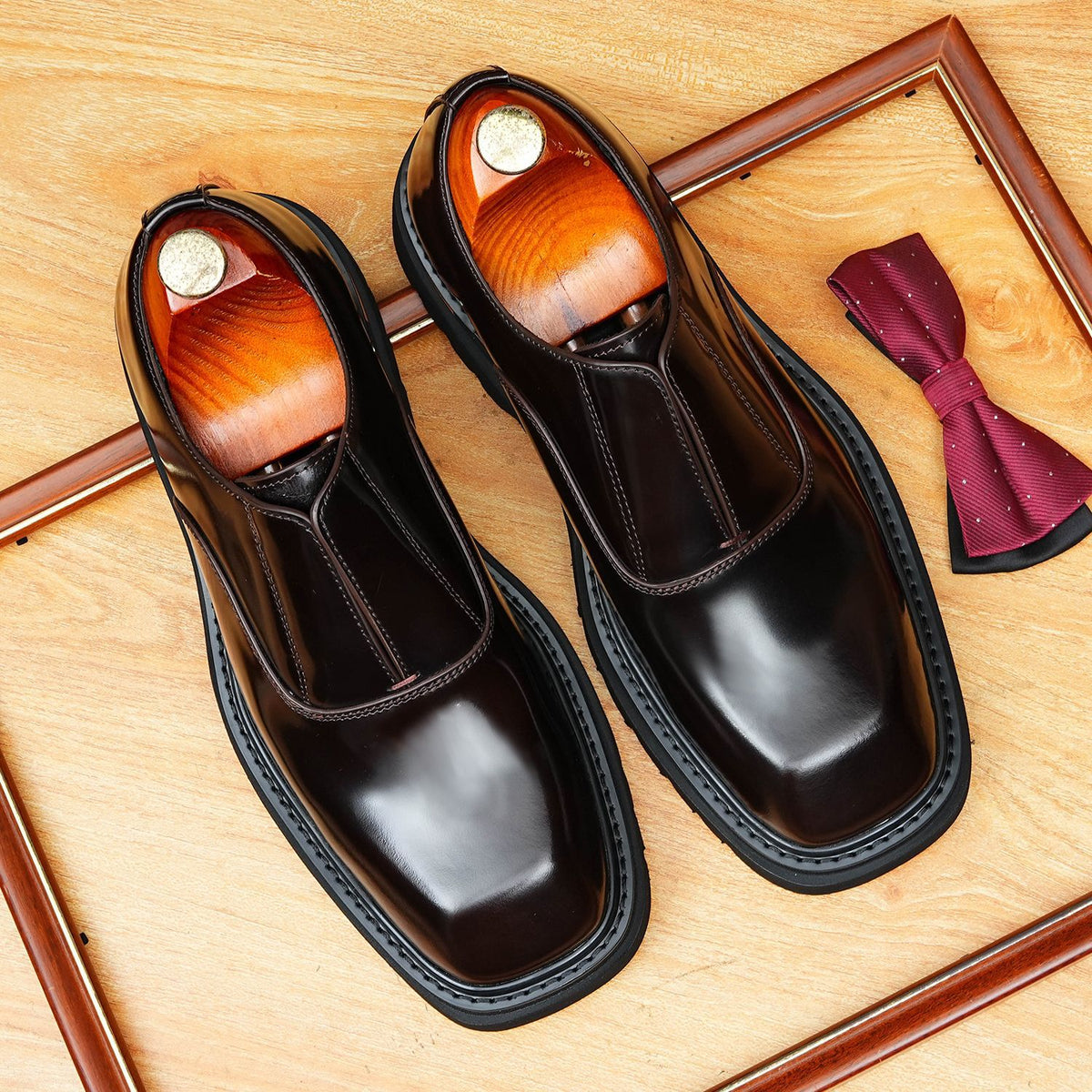 Men's Vintage Square Toe Platform Dress Loafers