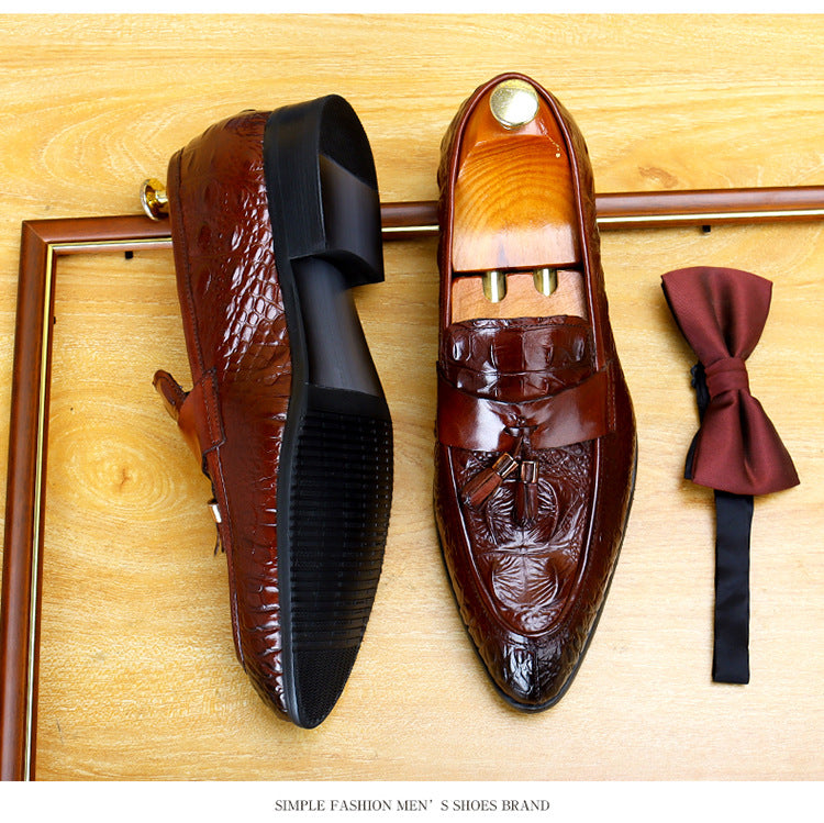 Men's Croc Embossed Tassel Leather Loafers