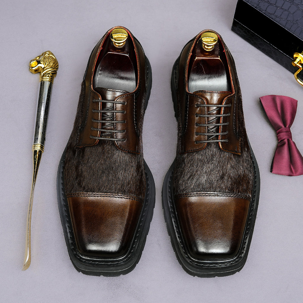 Men's Chunky Lug Sole Cap Toe Haircalf Leather Derbies
