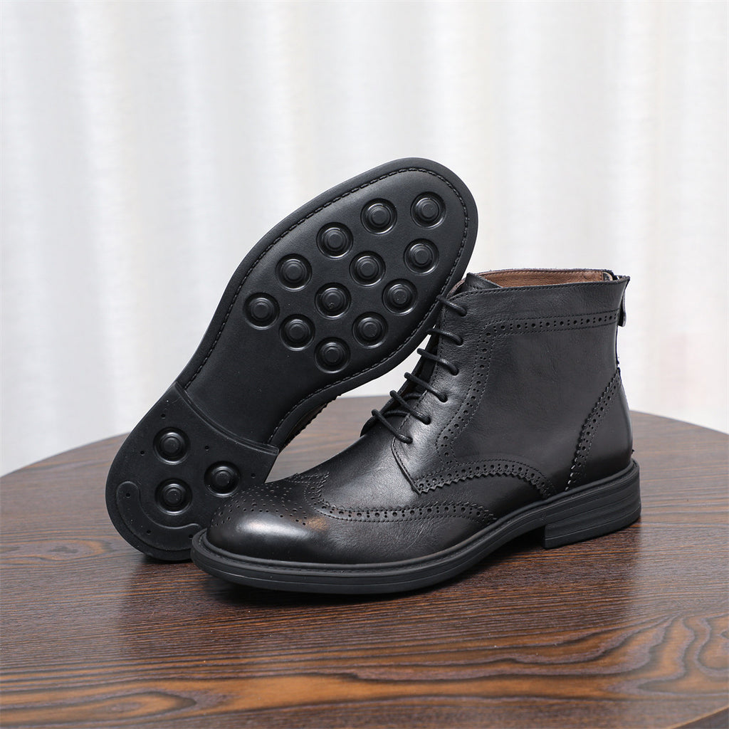 Burnished Wingtip Brogue Leather Back-Zip Boots for Men