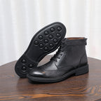 Burnished Wingtip Brogue Leather Back-Zip Boots for Men